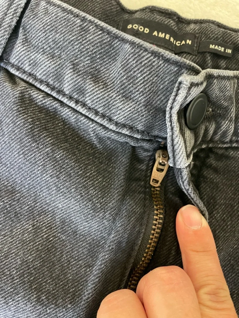 Good American Good Standard Long Washed Black High-Rise Denim Shorts